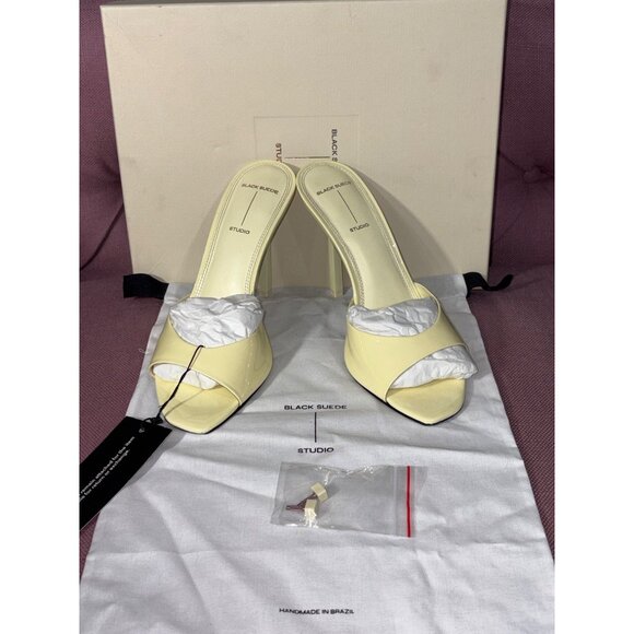 BLACK SUEDE STUDIO Juicy 100 Mules in Butter Patent Yellow 39 with Box High Heel - Picture 5 of 10